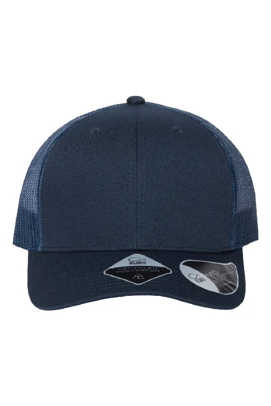 Men's hats for snow trekking protection-mens hats with trendy designs-Atlantis Headwear Mens Sustainable Snapback Trucker Hat - Navy Blue/Navy Blue