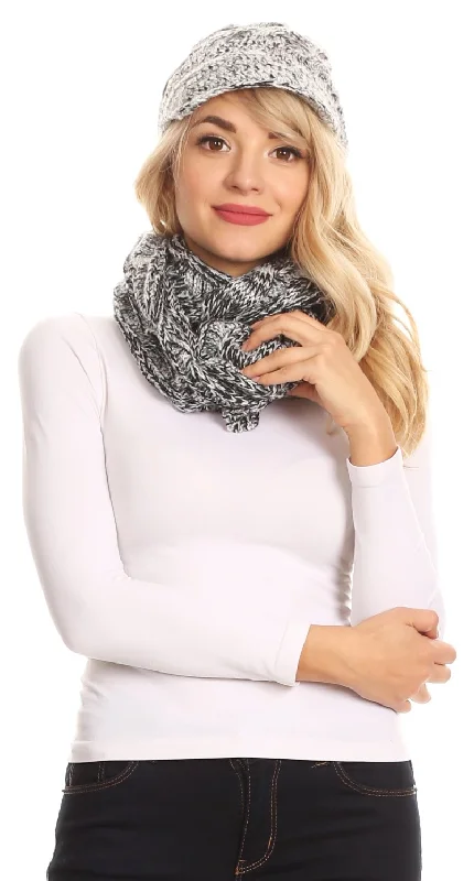 beanies for winter road trips-  Sakkas Coline Soft Heather Chunky Cable knit Hat and Scarf Set Warm Cozy Winter