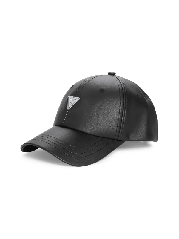 Baseball caps for sports and outdoor activities-Faux-Leather Logo Emblem Baseball Hat