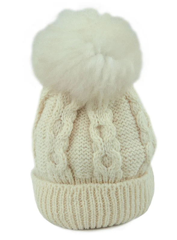 beanies with removable pompom-  Genuine Sheepskin Bobble Aran Beanie Hat