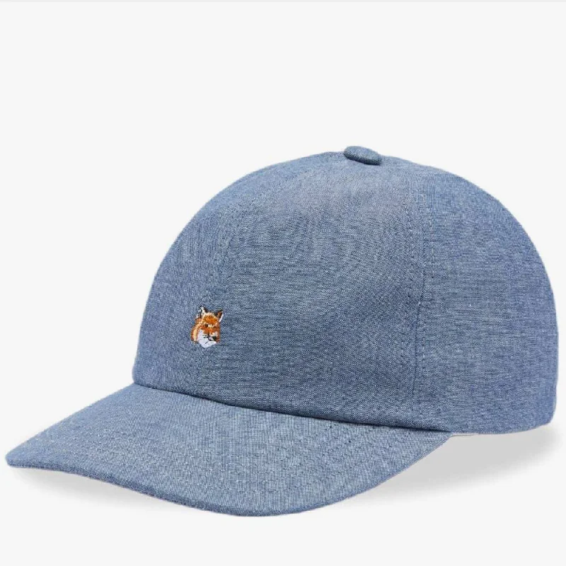 beanies for warmth on the go-  Small Fox Head Embroidery 6p Cap Indigo