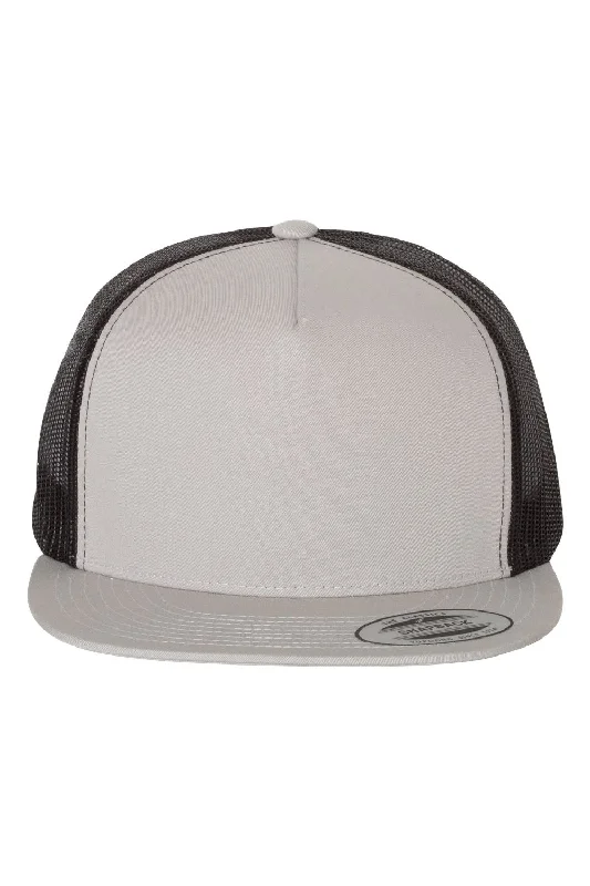 Men's hats for fall treks-mens hats fashion to fit every occasion-Yupoong Mens 5 Panel Classic Snapback Trucker Hat - Silver Grey/Black