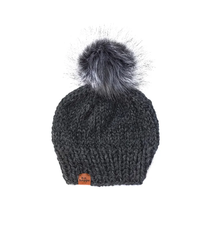 beanies with subtle details-  Wholesale Solid Knit | Charcoal