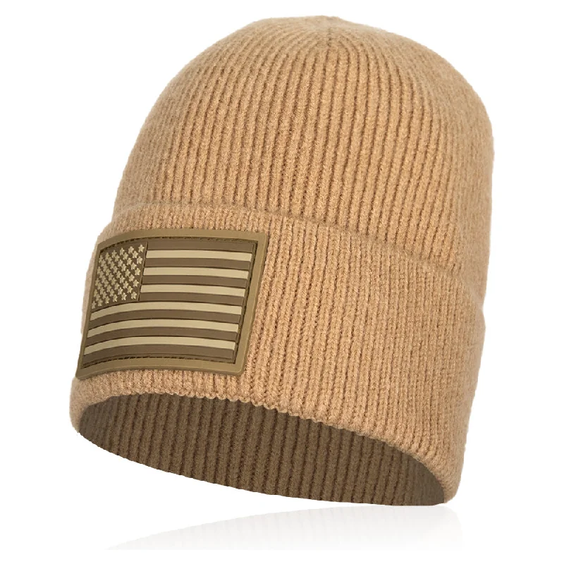 beanies for hiking and backpacking-  Luxe Beanie | Tonal American Flag | Sand PreOrder