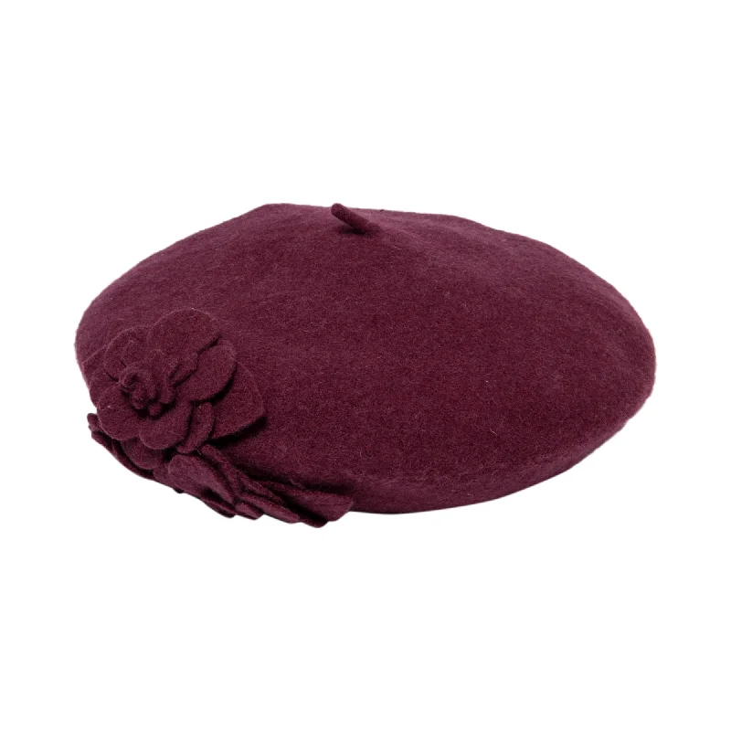 women's cozy fleece beanies for keeping warm-Womens Wool Beret With Flowers-One Size