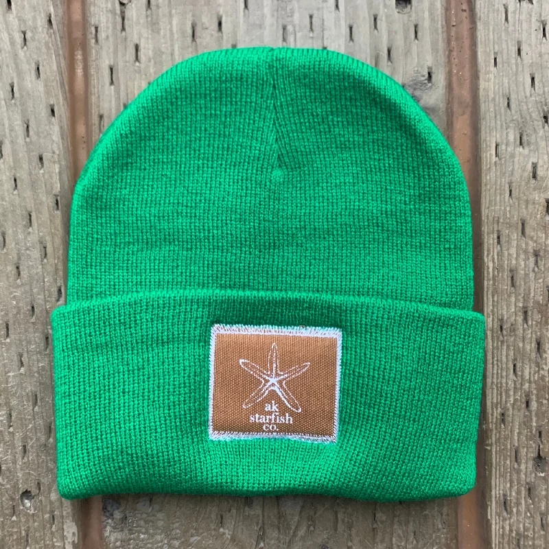 beanies for skiing and snowboarding-  Beach Grass AK Starfish Co. Patch Beanie $38.00