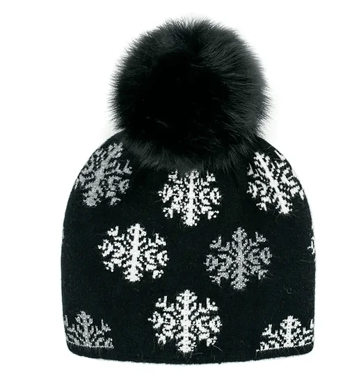 beanies with warm wool blend-  Mitchie's Matchings Women's Snowflake Beanie with Fox Pom