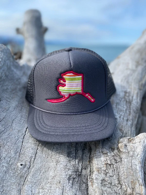 beanies for casual looks-  Spring Stripes Alaska Map Trucker Hat