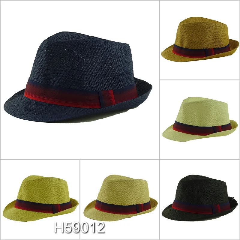 beanies with pompom for men-  Wholesale Summer Straw Fedora Hats Unisex H59012