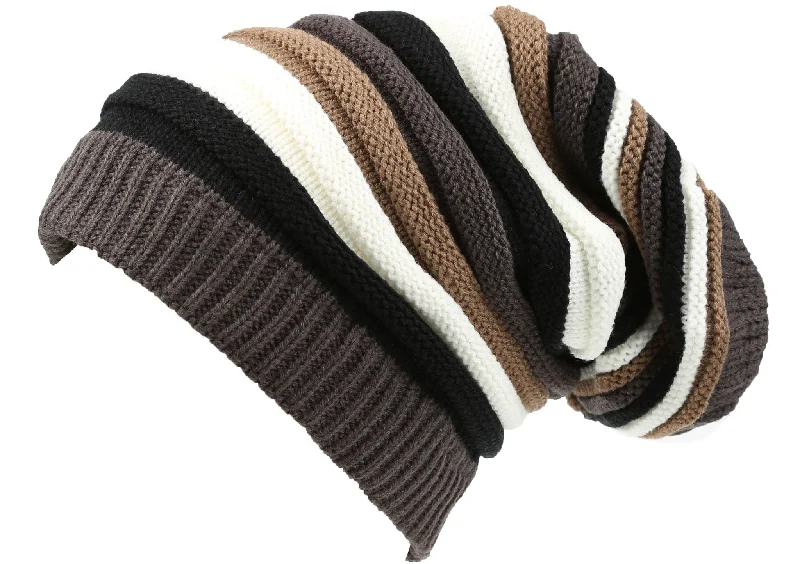 beanies for cool weather-  Sakkas Ceelo Long Tall Slouchy Unisex Striped Ribbed Kint Adjustable Beanie Hat