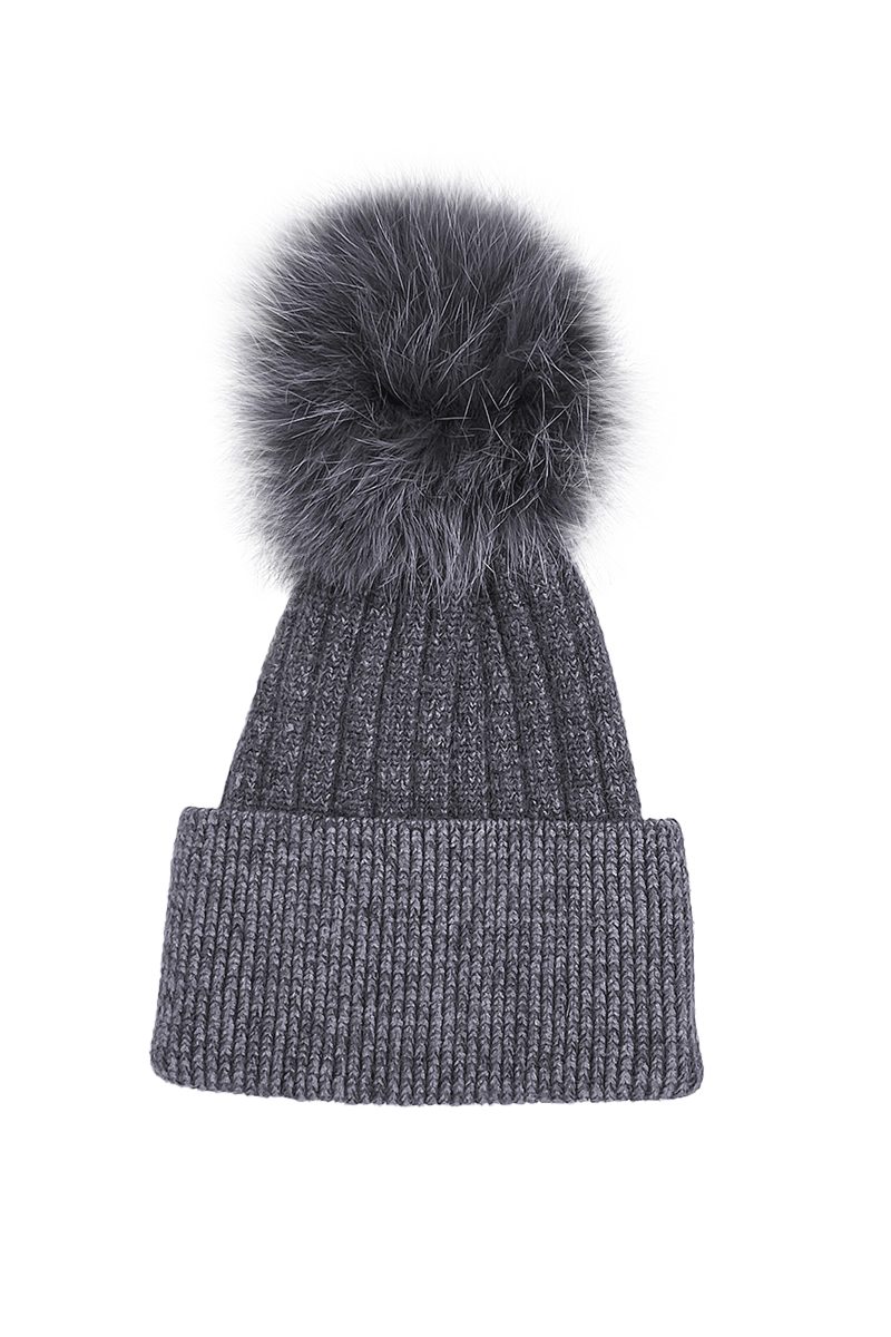 wool beanies for winter-  Bella Knit Hat with Detachable Dyed to Match Fox Fur Pom