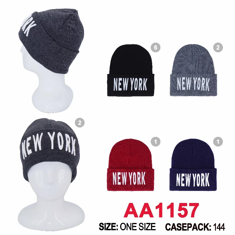 beanies with ear flaps-  Long Cuffed Beanie Knit Skully New York Winter Hats AA1157