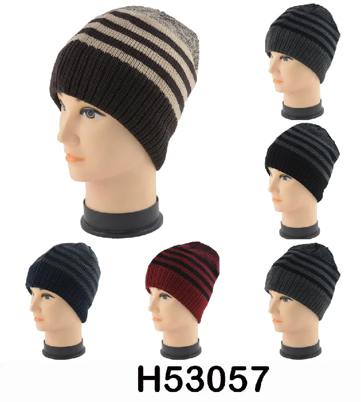 beanies with adjustable knit-  Wholesale Knit Stripe Beanie Hats H53057