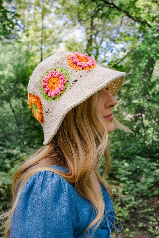 Bucket hats with cool patterns for festival fashion-Crochet Kit - Flower Market Bucket Hat