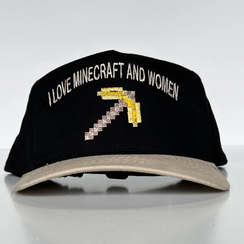 Trendy bucket hats for seasonal fashion-I love Minecraft and Women Funny Strapback Cap Hat Custom Embroidered Hutchbucketz Collab