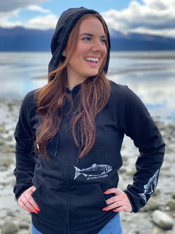 beanies for early morning runs-  Black AK Wild Salmon 100% Organic Cotton Zip