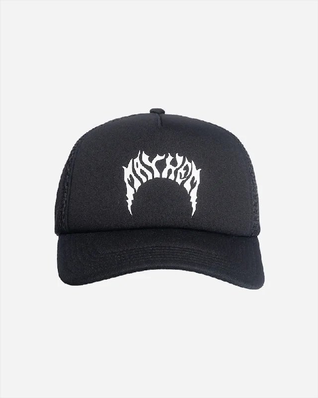 beanies with winter patterns-  Lost Lightning Mayhem Trucker Hat-Vintage Black with White