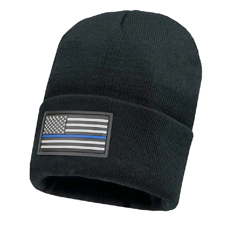 beanies with bright colors-  Classic Beanie | Thin Blue Line | Black