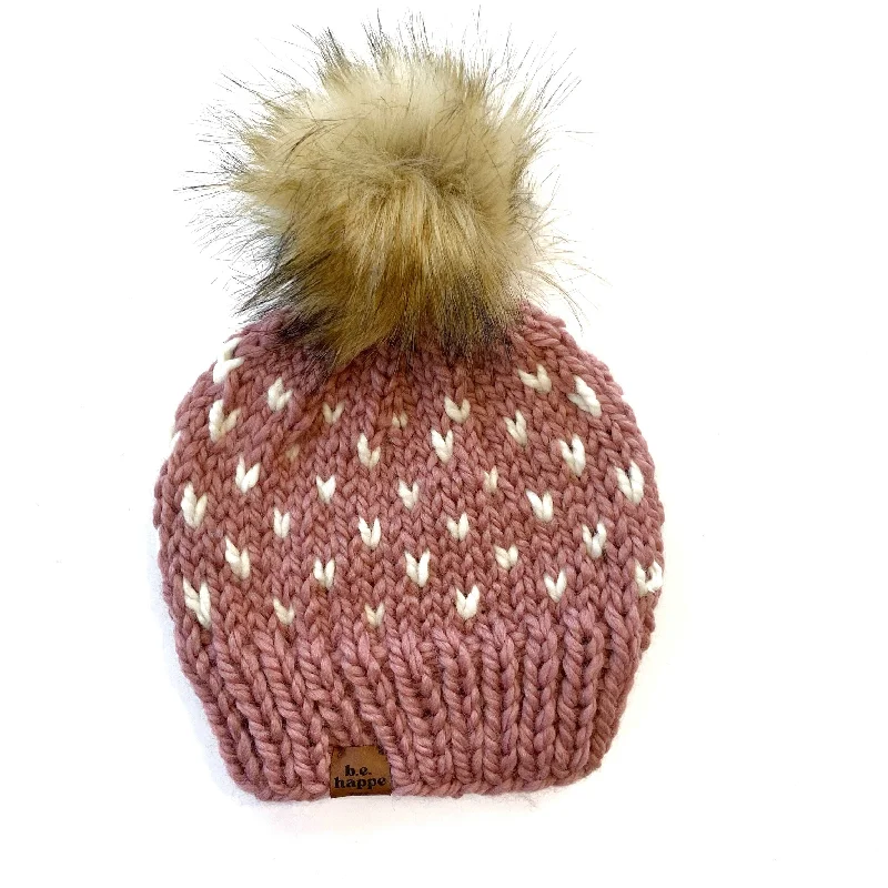 beanies for daily wear-  Toddler Happe Hearts Knit Pom Hat | Dusty Rose + Off White