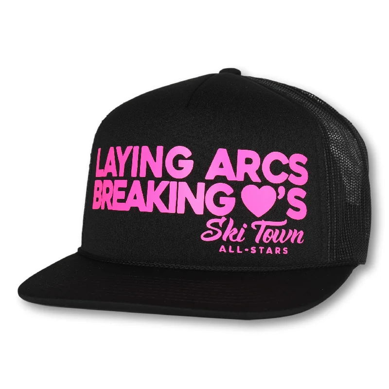 beanies with bright designs-  LAYING ARCS BREAKING HEARTS