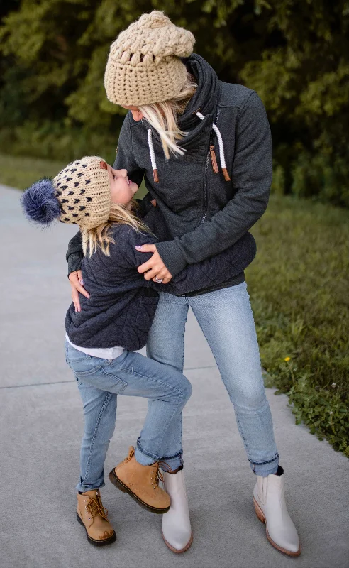 beanies for fashionable looks in winter-  Mommy + Me Happe Hearts | Peanut + Charcoal