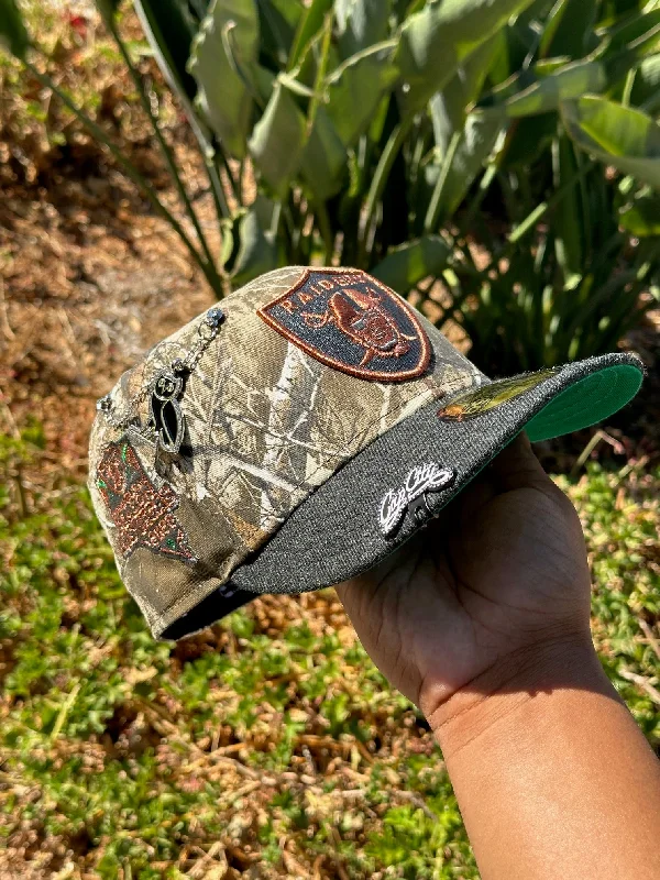 women's bucket hats for fashionable protection from sun-NEW ERA EXCLUSIVE 59FIFTY REALTREE/GREY WOOL LAS VEGAS RAIDERS W/ INAUGRAUL SEASON SIDE PATCH