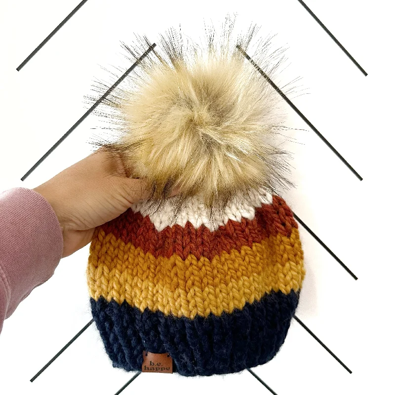 beanies for those chilly days-  Toddler Stripe Knit Pom Pom Hat | Navy