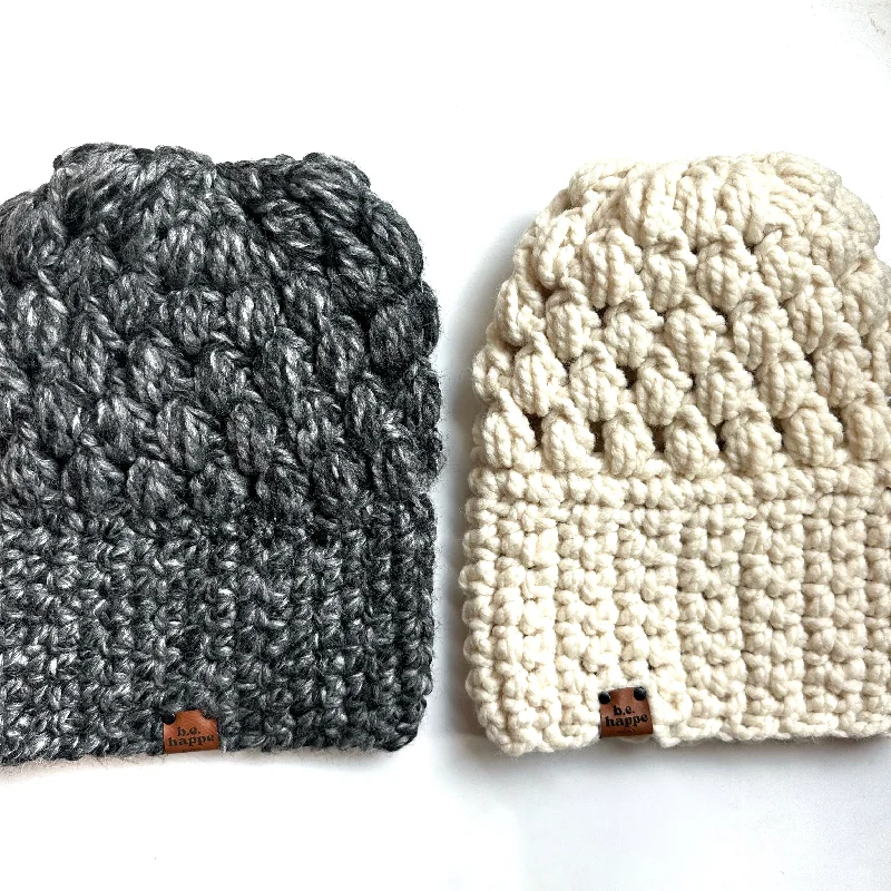 beanies for stylish outdoor looks-  Crochet Puff Stitch Slouch Hat Bundle | Licorice + Cream