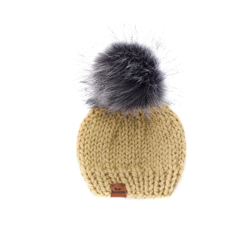 beanies for stylish weekends-  Wholesale Solid Knit Pom Hat | Peanut Tan