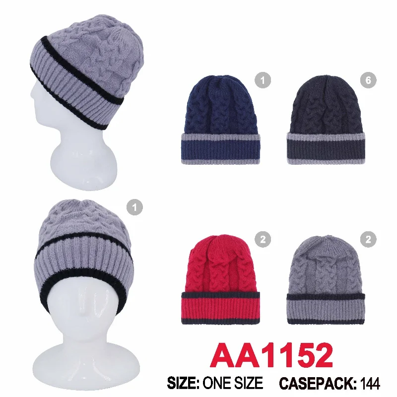 beanies for winter sports-  Winter Cable Knitted Cuffed Hat Beanies Skull Cap Lining AA1152