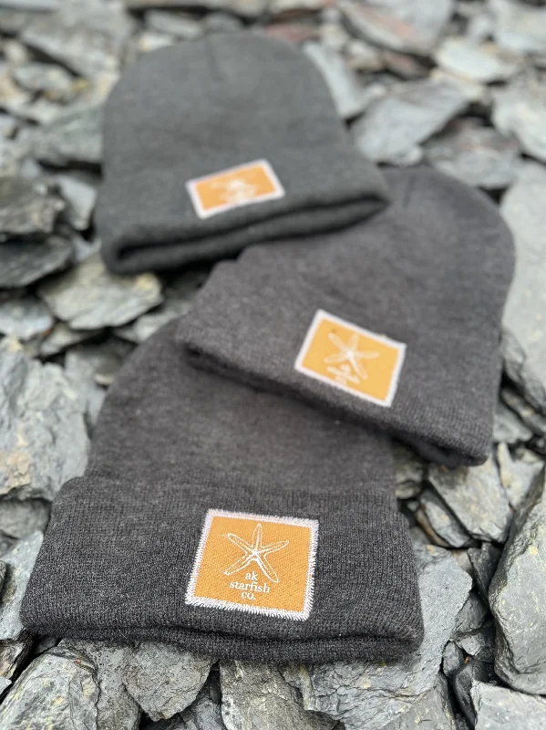 beanies for cozy and cute outfits-  Slate AK Starfish Co. Patch Beanie $38.00