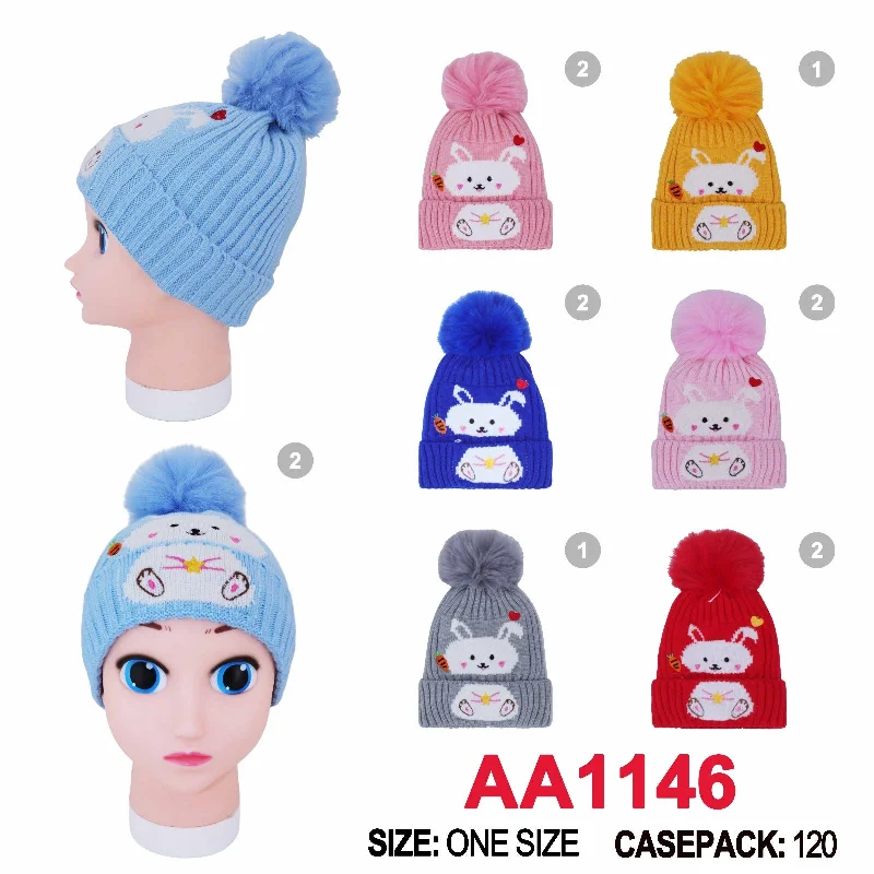 beanies for urban style-  Kids Boys Girls Children Cute Rabbit Winter Warm Hats Caps With Pom AA1146