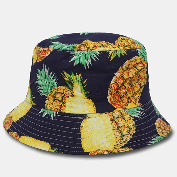 Trendy bucket hats for vacation essentials-Bucket Hats Fruit Pineapple Print