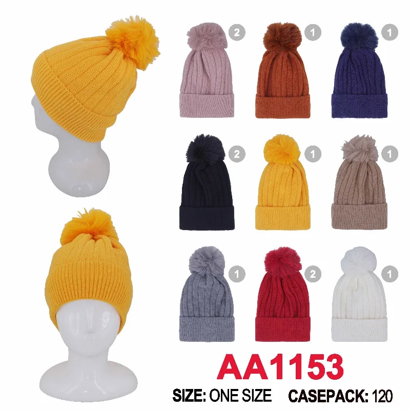 beanies for fashion accessories-  Winter Cable Knitted Cuffed Hat Beanies Skull Cap Lining W/Pom AA1153