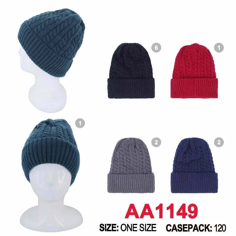 handmade beanies-  Winter Cable Knitted Cuffed Hat Beanies Skull Cap Lining AA1149