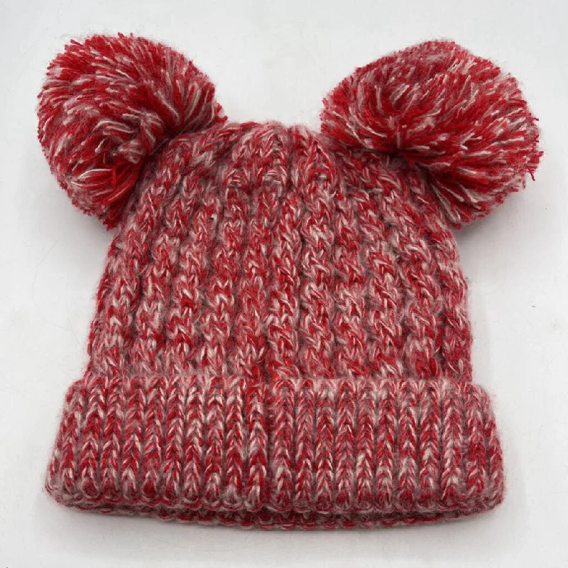 beanies with bright designs-  Size L: C.C Red/White Crochet Beanie W/Pom Poms