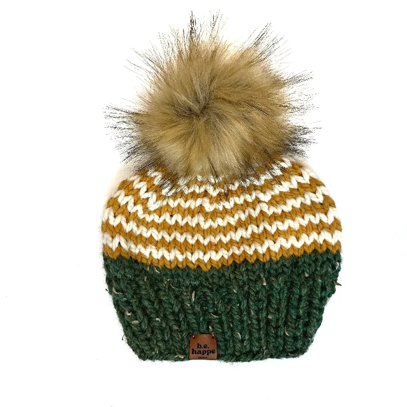 beanies with patterns-  Adult Zig Zag Knit Hat | Mustard Yellow + Green + Off White