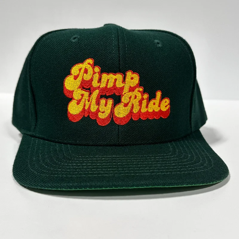 women's vintage wool hats for retro-inspired fashion-PIMP IT Green Wool Vintage SnapBack Baseball Cap Hat Green Under Brim Custom Embroidered