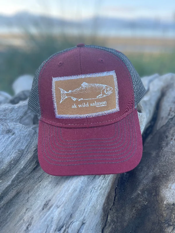 beanies for rainy weather-  Autumn / Slate AK Wild Salmon Patch Hat. $38.00