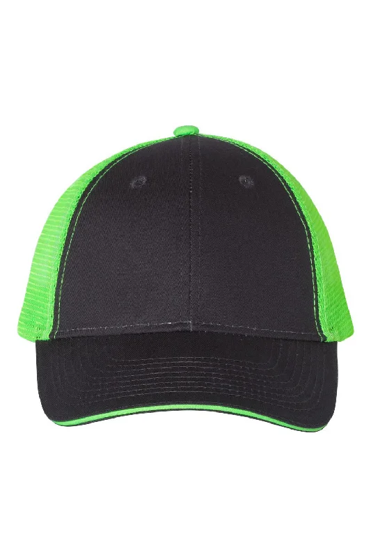 Men's hats for snowboarding-mens hats breathable summer styles-Valucap Mens Sandwich Bill Adjustable Trucker Hat - Charcoal Grey/Neon Green