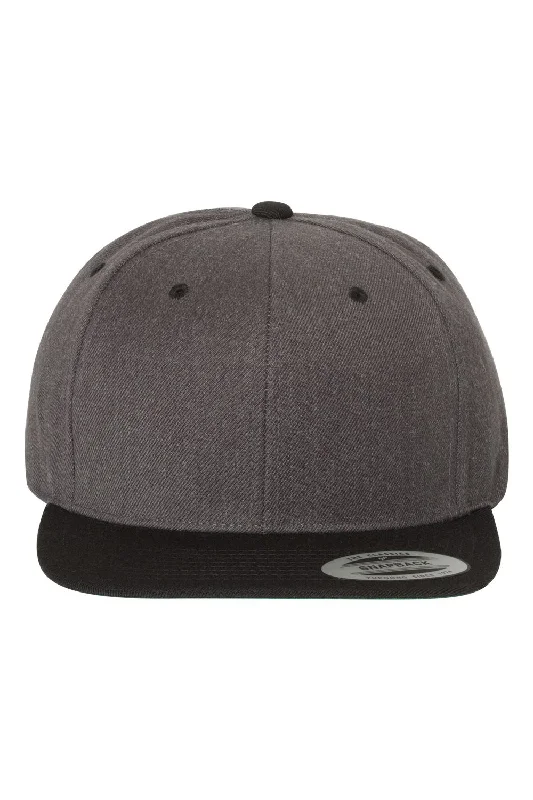 Men's hats for warm-weather outdoor trips-mens hats with durable materials-Yupoong Mens Premium Flat Bill Snapback Hat - Heather Dark Grey/Black