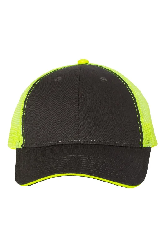 Men's hats for stylish autumn trips-mens hats designed for sports lovers-Valucap Mens Sandwich Bill Adjustable Trucker Hat - Charcoal Grey/Neon Yellow