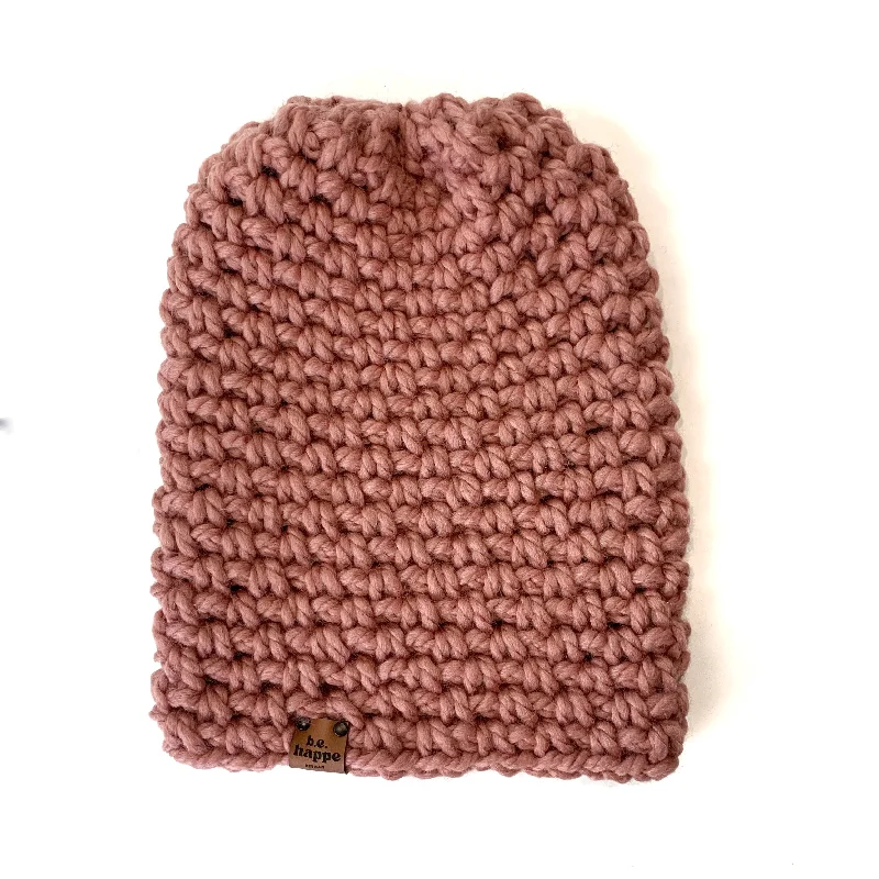 beanies for cold, brisk mornings-  Crochet Simple Slouch Hat | Dusty Rose Pink