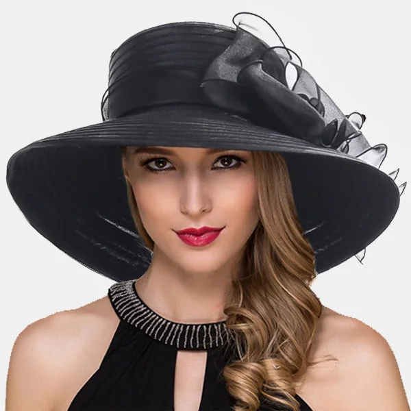 wool hats for cozy protection from snowstorms-womens hats with sleek, minimal designs-Women Church Dress Wide Brim Hat S062