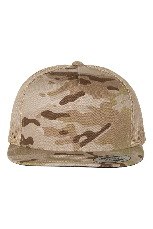 Men's hats for hiking protection-mens hats sporty and stylish-Yupoong Mens 5 Panel Classic Snapback Trucker Hat - Multicam Arid/Tan