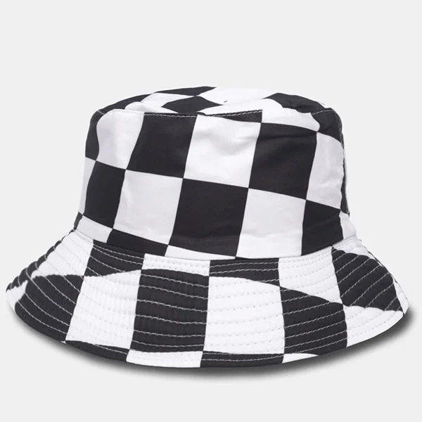 Bucket hats for the ultimate sun protection during travel-Unisex Funky Black and White Plaid Bucket Hat