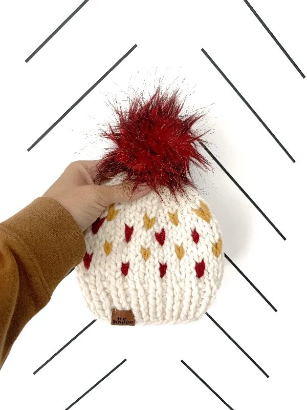 beanies with windproof design-  0-3 month Baby Happe Hearts | Off White + Cranberry + Mustard