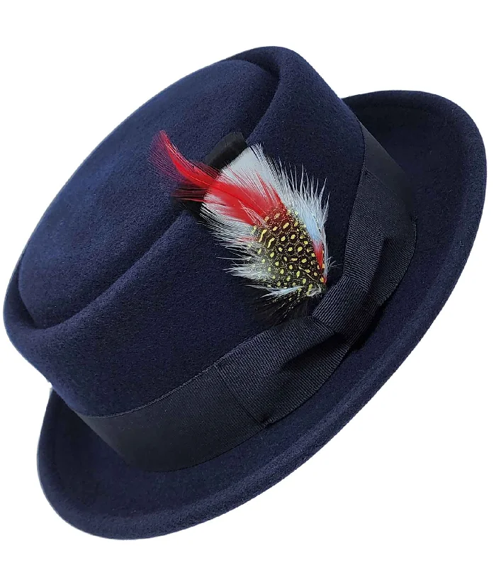 women's fashion hats for winter elegance-Pork Pie Fedora Hat with Feather | 100% Crushable Wool