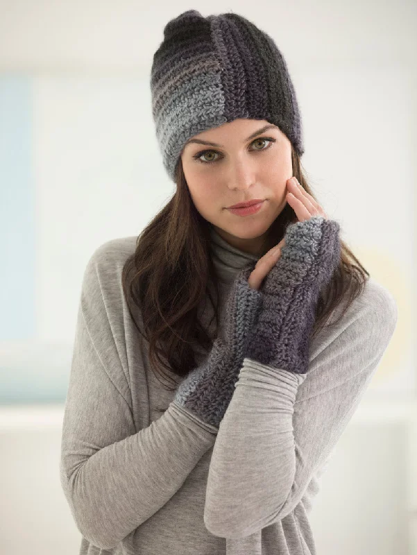 knitted beanies-  Peabody Hat And Mitts (Crochet)