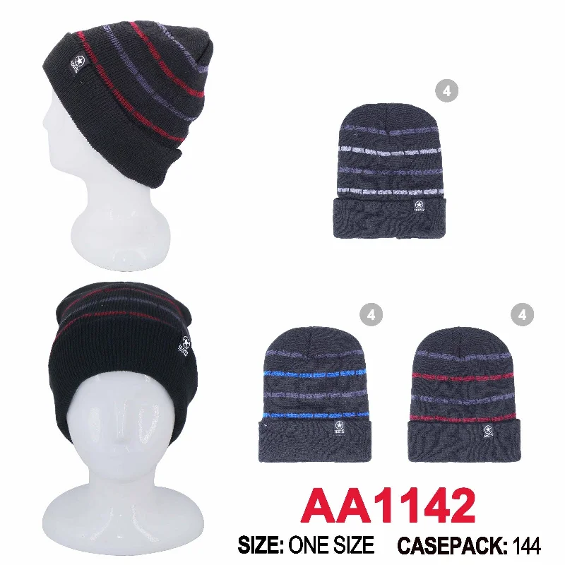 beanies with thick knit-  Long Cuffed Beanie Knit Skully Stripe Star Sport Winter Hats AA1142